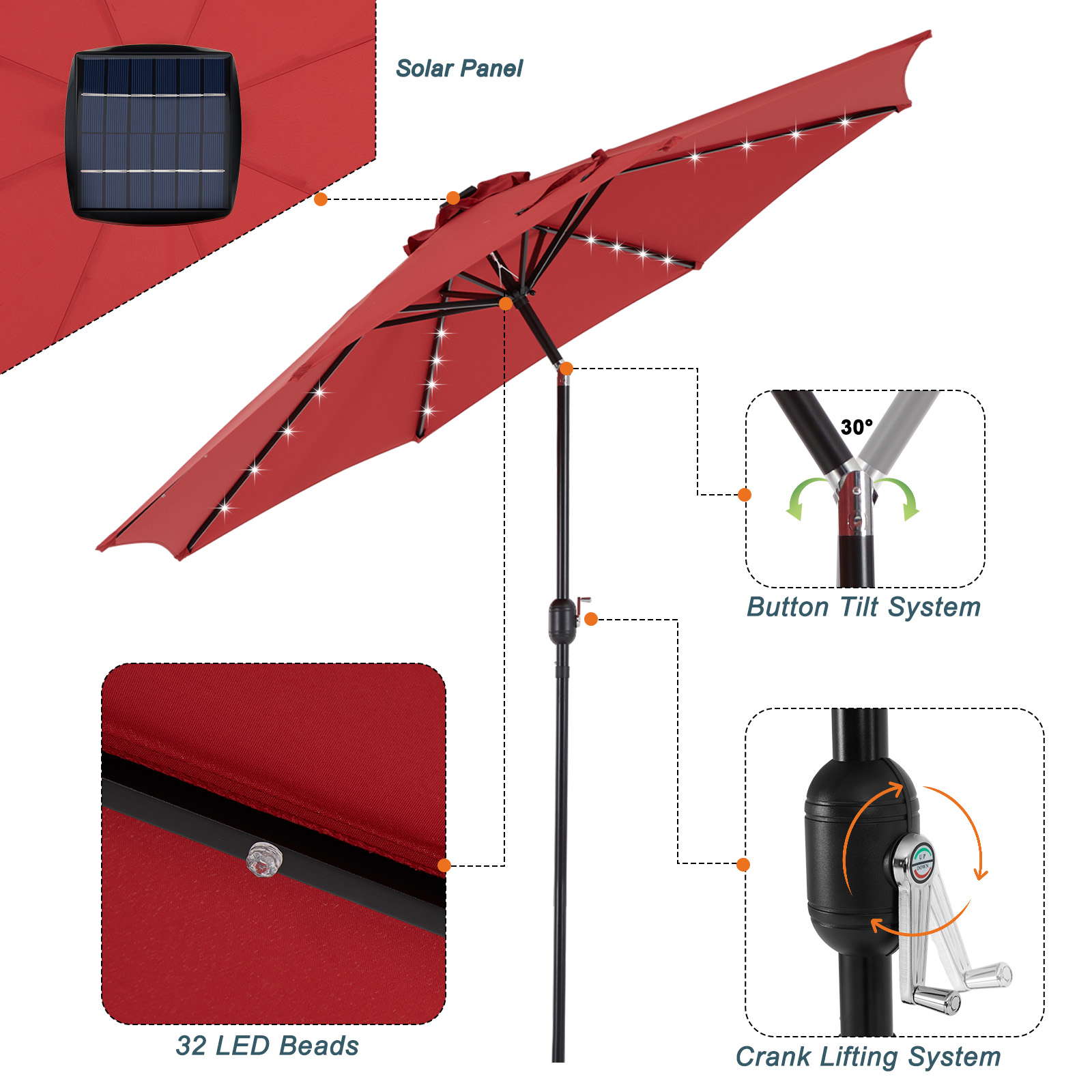 JHK 10FT Solar Patio Umbrella  - огляд і ціна Smart Garden Umbrella